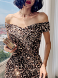 Simple A line Off The Shoulder Sequin Party Dresses Long Black Prom Dresses HZ1022