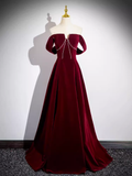 A line Off The Shoulder Evening Party Dress Velvet Prom Dress HZ1022