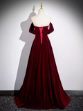 A line Off The Shoulder Evening Party Dress Velvet Prom Dress HZ1022