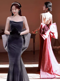 Sexy Mermaid Sleeveless Party Dress Velvet Long Prom Dress HZ1022