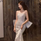 Sexy Mermaid Straps Party Dress Sequin Long Prom Dress HZ1022
