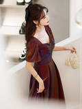 A Line Square Party Dress Knee Length Burgundy Prom Dress HZ1022