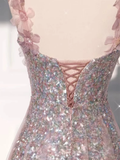 Princess A Line Straps Party Dress Sequin Pink Prom Dress HZ1022