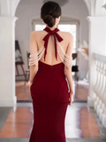 Mermaid Halter Party Dress Red Long Prom Dress HZ1022