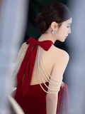 Mermaid Halter Party Dress Red Long Prom Dress HZ1022
