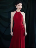 Mermaid Halter Party Dress Red Long Prom Dress HZ1022