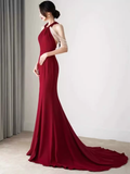 Mermaid Halter Party Dress Red Long Prom Dress HZ1022