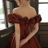 A line Off The Shoulder Satin Party Dress Long Prom Dress HZ1022