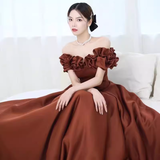 A line Off The Shoulder Satin Party Dress Long Prom Dress HZ1022