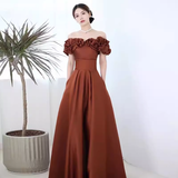 A line Off The Shoulder Satin Party Dress Long Prom Dress HZ1022