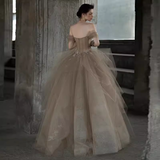 Ball Gown Off The Shoulder Strapless Party Dress Long Tulle Prom Dress HZ1022