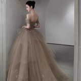 Ball Gown Off The Shoulder Strapless Party Dress Long Tulle Prom Dress HZ1022