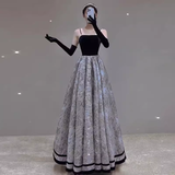 A line Straps Velvet Black Party Dress Long Prom Dress HZ1022