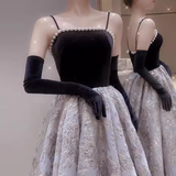 A line Straps Velvet Black Party Dress Long Prom Dress HZ1022