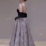 A line Straps Velvet Black Party Dress Long Prom Dress HZ1022