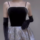 A line Straps Velvet Black Party Dress Long Prom Dress HZ1022