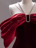 Mermaid Halter Red Velvet Party Dress Long Prom Dress HZ1022
