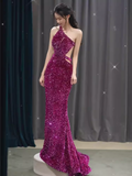 Mermaid One Shoulder Sequin Party Dress Long Prom Dress HZ1022