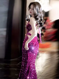 Mermaid One Shoulder Sequin Party Dress Long Prom Dress HZ1022