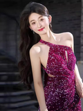 Mermaid One Shoulder Sequin Party Dress Long Prom Dress HZ1022