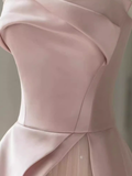 A line Strapless Pink Party Dress Long Satin Prom Dress HZ1022