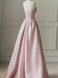 A line Strapless Pink Party Dress Long Satin Prom Dress HZ1022