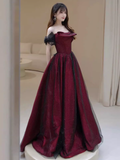 A line Strapless Black Party Dress Long Burgundy Prom Dress HZ1022
