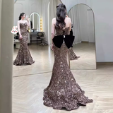 Vintage Mermaid Strapless Party Dresses Long Sequin Prom Dresses HZ1022