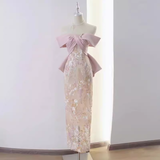 Vintage A line Strapless Party Dresses Pink Prom Dresses HZ1022
