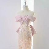 Vintage A line Strapless Party Dresses Pink Prom Dresses HZ1022