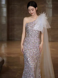 Princess Mermaid One Shoulder Party Dresses Sequin Lilac Prom Dresses HZ1022