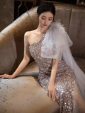 Princess Mermaid One Shoulder Party Dresses Sequin Lilac Prom Dresses HZ1022
