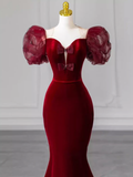 Sexy Mermaid Velvet Party Dresses Red Prom Dresses HZ1022