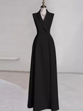 Sexy A line Black Satin Party Dresses Long Prom Dresses HZ1022