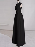 Sexy A line Black Satin Party Dresses Long Prom Dresses HZ1022
