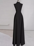 Sexy A line Black Satin Party Dresses Long Prom Dresses HZ1022
