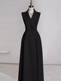 Sexy A line Black Satin Party Dresses Long Prom Dresses HZ1022