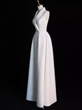 Sexy A line Satin Party Dresses Long White Prom Dresses HZ1022
