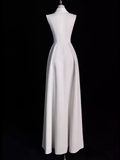 Sexy A line Satin Party Dresses Long White Prom Dresses HZ1022