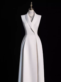 Sexy A line Satin Party Dresses Long White Prom Dresses HZ1022