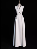 Sexy A line Satin Party Dresses Long White Prom Dresses HZ1022