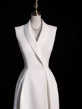 Sexy A line Satin Party Dresses Long White Prom Dresses HZ1022