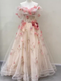 Ball Gown Champagne Floral Prom Dress Long Party Dresses HZ1022