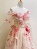 Ball Gown Champagne Floral Prom Dress Long Party Dresses HZ1022