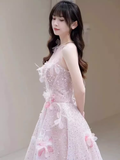 Princess Pink Sequin Long Prom Dress Party Dresses HZ1022