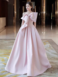 A line Strapless Pink Satin Long Prom Dress Party Dresses HZ1022