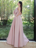 A line Strapless Pink Satin Long Prom Dress Party Dresses HZ1022