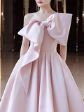 A line Strapless Pink Satin Long Prom Dress Party Dresses HZ1022
