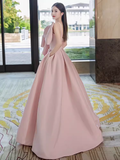 A line Strapless Pink Satin Long Prom Dress Party Dresses HZ1022