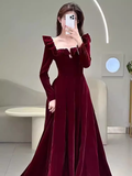 A line Burgundy Velvet Long Prom Dress Party Dresses HZ1022